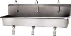 SANI-LAV - 57" Long x 16-1/2" Wide Inside, 1 Compartment, Grade 304 Stainless Steel (3) Person Wash-Station with Single Foot Valves - 16 Gauge, 60" Long x 20" Wide x 18" High Outside, 8" Deep - Industrial Tool & Supply
