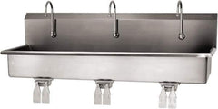 SANI-LAV - 57" Long x 16-1/2" Wide Inside, 1 Compartment, Grade 304 Stainless Steel (3) Person Wash-Station with Double Foot Valves - 16 Gauge, 60" Long x 20" Wide x 18" High Outside, 8" Deep - Industrial Tool & Supply