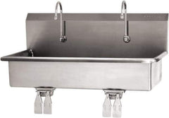SANI-LAV - 37" Long x 16-1/2" Wide Inside, 1 Compartment, Grade 304 Stainless Steel (2) Person Wash-Station with Double Foot Valves - 16 Gauge, 40" Long x 20" Wide x 18" High Outside, 8" Deep - Industrial Tool & Supply