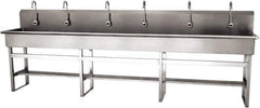 SANI-LAV - 117" Long x 16-1/2" Wide Inside, 1 Compartment, Grade 304 Stainless Steel (6) Person Wash-Station with Electronic Faucet - 16 Gauge, 120" Long x 20" Wide x 45" High Outside, 8" Deep - Industrial Tool & Supply