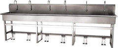 SANI-LAV - 117" Long x 16-1/2" Wide Inside, 1 Compartment, Grade 304 Stainless Steel (6) Person Wash-Station with Double Foot Valves - 16 Gauge, 120" Long x 20" Wide x 45" High Outside, 8" Deep - Industrial Tool & Supply