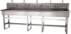 SANI-LAV - 97" Long x 16-1/2" Wide Inside, 1 Compartment, Grade 304 Stainless Steel (5) Person Wash-Station with Manual Faucet - 16 Gauge, 100" Long x 20" Wide x 45" High Outside, 8" Deep - Industrial Tool & Supply