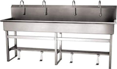 SANI-LAV - 77" Long x 16-1/2" Wide Inside, 1 Compartment, Grade 304 Stainless Steel (5) Person Wash-Station with Single Foot Valves - 16 Gauge, 80" Long x 20" Wide x 45" High Outside, 8" Deep - Industrial Tool & Supply
