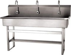 SANI-LAV - 57" Long x 16-1/2" Wide Inside, 1 Compartment, Grade 304 Stainless Steel (4) Person Wash-Station with Electronic Faucet - 16 Gauge, 60" Long x 20" Wide x 45" High Outside, 8" Deep - Industrial Tool & Supply