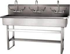 SANI-LAV - 57" Long x 16-1/2" Wide Inside, 1 Compartment, Grade 304 Stainless Steel (4) Person Wash-Station with Manual Faucet - 16 Gauge, 60" Long x 20" Wide x 45" High Outside, 8" Deep - Industrial Tool & Supply