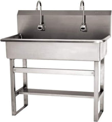 SANI-LAV - 37" Long x 16-1/2" Wide Inside, 1 Compartment, Grade 304 Stainless Steel (3) Person Wash-Station with Electronic Faucet - 16 Gauge, 40" Long x 20" Wide x 45" High Outside, 8" Deep - Industrial Tool & Supply