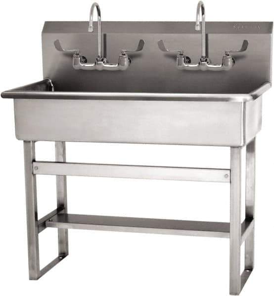 SANI-LAV - 37" Long x 16-1/2" Wide Inside, 1 Compartment, Grade 304 Stainless Steel (3) Person Wash-Station with Manual Faucet - 16 Gauge, 40" Long x 20" Wide x 45" High Outside, 8" Deep - Industrial Tool & Supply