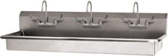 SANI-LAV - 65" Long x 16-1/2" Wide Inside, 1 Compartment, Grade 304 Stainless Steel (3) Person Wash-Station with Manual Faucet - 16 Gauge, 68" Long x 20" Wide x 21-1/2" High Outside, 5-1/2" Deep - Industrial Tool & Supply