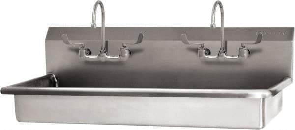 SANI-LAV - 45" Long x 16-1/2" Wide Inside, 1 Compartment, Grade 304 Stainless Steel (3) Person ADA Wash-Station with Manual Faucet - 16 Gauge, 48" Long x 20" Wide x 21-1/2" High Outside, 5-1/2" Deep - Industrial Tool & Supply