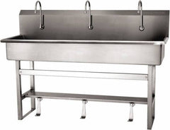 SANI-LAV - 57" Long x 16-1/2" Wide Inside, 1 Compartment, Grade 304 Stainless Steel (4) Person Wash-Station with Single Foot Valves - 16 Gauge, 60" Long x 20" Wide x 45" High Outside, 8" Deep - Industrial Tool & Supply
