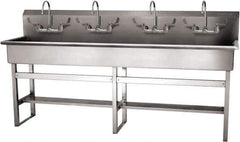 SANI-LAV - 77" Long x 16-1/2" Wide Inside, 1 Compartment, Grade 304 Stainless Steel (5) Person Wash-Station with Manual Faucet - 16 Gauge, 80" Long x 20" Wide x 45" High Outside, 8" Deep - Industrial Tool & Supply