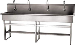 SANI-LAV - 77" Long x 16-1/2" Wide Inside, 1 Compartment, Grade 304 Stainless Steel (4) Person Wash-Station with Electronic Faucet - 16 Gauge, 80" Long x 20" Wide x 45" High Outside, 8" Deep - Industrial Tool & Supply