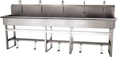 SANI-LAV - 97" Long x 16-1/2" Wide Inside, 1 Compartment, Grade 304 Stainless Steel (5) Person Wash-Station with Single Foot Valves - 16 Gauge, 100" Long x 20" Wide x 45" High Outside, 8" Deep - Industrial Tool & Supply
