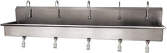 SANI-LAV - 97" Long x 16-1/2" Wide Inside, 1 Compartment, Grade 304 Stainless Steel (5) Person Wash-Station with Single Foot Valves - 16 Gauge, 100" Long x 20" Wide x 18" High Outside, 8" Deep - Industrial Tool & Supply