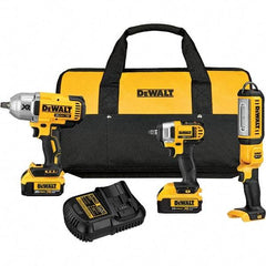 DeWALT - 20 Volt Cordless Tool Combination Kit - Includes 1/2" Impact Wrench, 3/8" Impact Wrench & Handheld Light, Lithium-Ion Battery Included - Industrial Tool & Supply