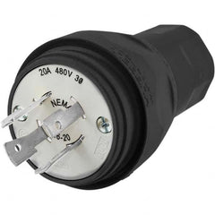 Locking Inlet: Plug, Industrial, L16-20P, 480V, Black Grounding, 20A, Thermoplastic Elastomer, 3 Poles, 4 Wire
