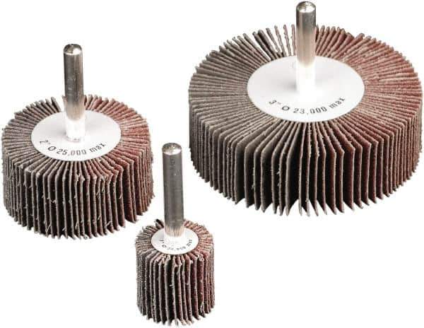 Camel Grinding Wheels - 3" Diam x 1-1/2" Face Width, Fine Aluminum Oxide Coated Mounted Flap Wheel - 1/4" Shank Mount, 120 Grit, X Weighted Cloth Backing, 20,000 Max RPM - Industrial Tool & Supply