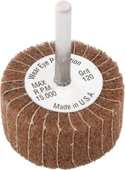 Camel Grinding Wheels - 3" Diam x 2" Face Width, Medium Aluminum Oxide Coated Mounted Flap Wheel - 1/4" Shank Mount, 60 Grit, X Weighted Cloth Backing, 20,000 Max RPM - Industrial Tool & Supply