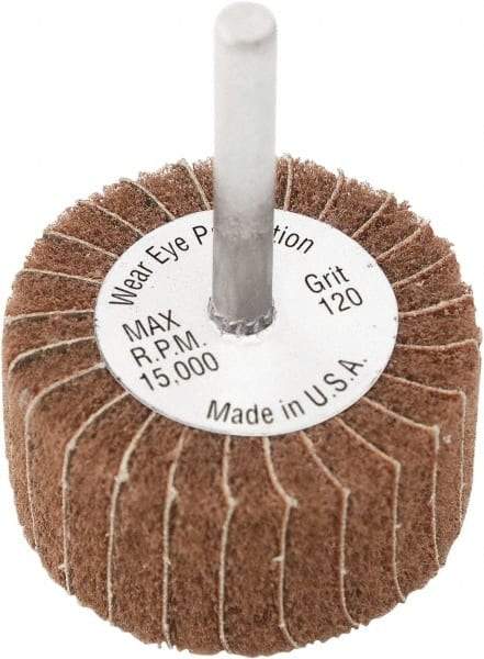 Camel Grinding Wheels - 3" Diam x 1" Face Width, Medium Aluminum Oxide Coated Mounted Flap Wheel - 1/4" Shank Mount, 60 Grit, X Weighted Cloth Backing, 20,000 Max RPM - Industrial Tool & Supply