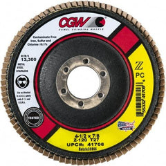 Camel Grinding Wheels - 60 Grit, 4-1/2" Disc Diam, 5/8-11 Center Hole, Type 29 Zirconia Alumina Flap Disc - 13,300 Max RPM, Poly Cotton Backing, Arbor Attaching System, Coated - Industrial Tool & Supply