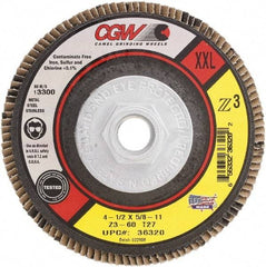 Camel Grinding Wheels - 60 Grit, 4-1/2" Disc Diam, 5/8-11 Center Hole, Type 27 Zirconia Alumina Flap Disc - 13,300 Max RPM, Poly Cotton Backing, Arbor Attaching System, Coated - Industrial Tool & Supply
