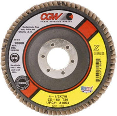 Camel Grinding Wheels - 80 Grit, 4-1/2" Disc Diam, 5/8-11 Center Hole, Type 27 Zirconia Alumina Flap Disc - 13,300 Max RPM, Polyester Backing, Arbor Attaching System, Coated - Industrial Tool & Supply