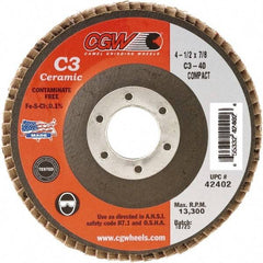 Camel Grinding Wheels - 36 Grit, 7" Disc Diam, 7/8" Center Hole, Type 29 Ceramic Flap Disc - 8,600 Max RPM, Polyester Backing, Arbor Attaching System, Coated - Industrial Tool & Supply