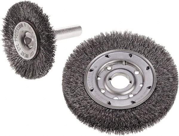 Camel Grinding Wheels - 2" OD, 1/4" Shank Diam, Crimped Steel Wheel Brush - 2" Face Width, 1/2" Trim Length, 0.014" Filament Diam - Industrial Tool & Supply