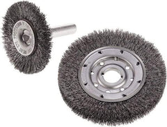 Camel Grinding Wheels - 1-1/2" OD, 1/4" Shank Diam, Crimped Steel Wheel Brush - 1-1/2" Face Width, 1/4" Trim Length, 0.012" Filament Diam - Industrial Tool & Supply