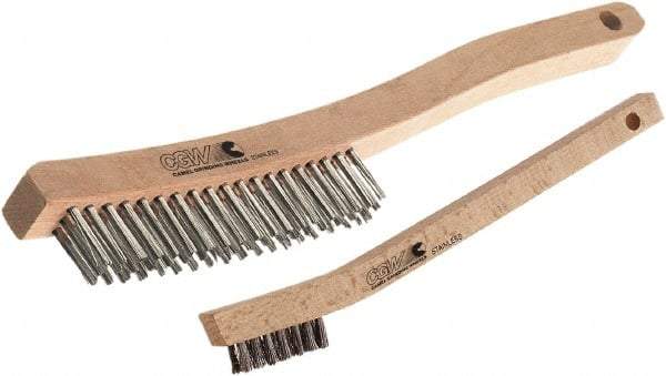 Camel Grinding Wheels - 19 Columns x 3 Rows, Steel Scratch Brush - 5-1/3" Brush Length, 13-3/4" OAL, 1" Trim Length, Wood Curved Handle - Industrial Tool & Supply
