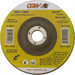 Camel Grinding Wheels - 24 Grit, 9" Wheel Diam, 1/4" Wheel Thickness, Type 27 Depressed Center Wheel - Coarse Grade, Aluminum Oxide, Resinoid Bond, 6,660 Max RPM - Industrial Tool & Supply