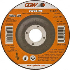 Camel Grinding Wheels - 24 Grit, 7" Wheel Diam, 1/8" Wheel Thickness, 7/8" Arbor Hole, Type 27 Depressed Center Wheel - Coarse Grade, Zirconia Alumina, Resinoid Bond, 8,600 Max RPM - Industrial Tool & Supply