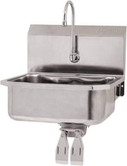 SANI-LAV - 17" Long x 14" Wide Inside, 1 Compartment, Grade 304 Stainless Steel Hand Sink Wall Mount with Knee Valve - 18 Gauge, 19" Long x 18" Wide x 21" High Outside, 7" Deep - Industrial Tool & Supply