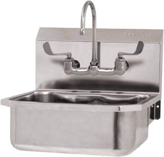 SANI-LAV - 17" Long x 14" Wide Inside, 1 Compartment, Grade 304 Stainless Steel Hand Sink Wall Mount with Manual Faucet - 18 Gauge, 19" Long x 18" Wide x 21" High Outside, 7" Deep - Industrial Tool & Supply