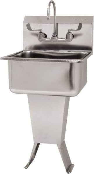 SANI-LAV - 19" Long x 16" Wide Inside, 1 Compartment, Grade 304 Stainless Steel Hand Sink Wall Mount with Manual Faucet - 18 Gauge, 21" Long x 20" Wide x 46" High Outside, 10" Deep - Industrial Tool & Supply