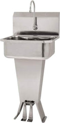 SANI-LAV - 17" Long x 14" Wide Inside, 1 Compartment, Grade 304 Stainless Steel Hand Sink Floor Mount with Double Foot Valve - 18 Gauge, 19" Long x 18" Wide x 46" High Outside, 7" Deep - Industrial Tool & Supply