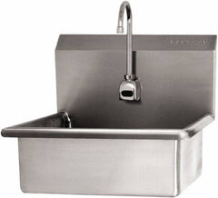 SANI-LAV - 19" Long x 15-1/2" Wide Inside, 1 Compartment, Grade 304 Stainless Steel Hand Sink Wall Mount with Electronic Faucet - 16 Gauge, 23" Long x 20" Wide x 20-1/2" High Outside, 5" Deep - Industrial Tool & Supply