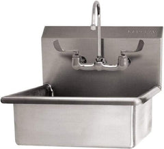 SANI-LAV - 19" Long x 15-1/2" Wide Inside, 1 Compartment, Grade 304 Stainless Steel Hand Sink Wall Mount with Manual Faucet - 16 Gauge, 23" Long x 20" Wide x 20-1/2" High Outside, 5" Deep - Industrial Tool & Supply