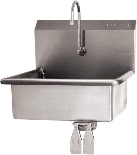 SANI-LAV - 19" Long x 15-1/2" Wide Inside, 1 Compartment, Grade 304 Stainless Steel Hand Sink Wall Mount with Double Knee Valve - 16 Gauge, 23" Long x 20" Wide x 20-1/2" High Outside, 5" Deep - Industrial Tool & Supply