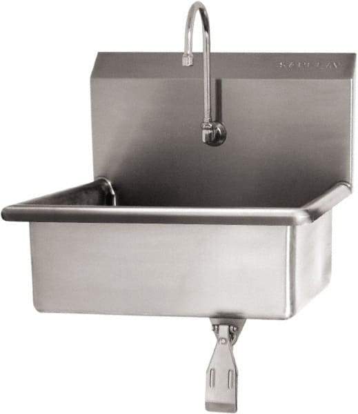 SANI-LAV - 19" Long x 15-1/2" Wide Inside, 1 Compartment, Grade 304 Stainless Steel Hand Sink Wall Mount with Single Knee Valve - 16 Gauge, 23" Long x 20" Wide x 20-1/2" High Outside, 5" Deep - Industrial Tool & Supply