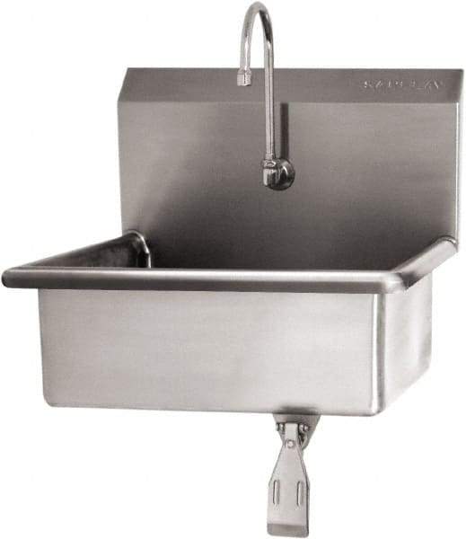 SANI-LAV - 19" Long x 15-1/2" Wide Inside, 1 Compartment, Grade 304 Stainless Steel Hand Sink Wall Mount with Single Knee Valve - 16 Gauge, 23" Long x 20" Wide x 20-1/2" High Outside, 5" Deep - Industrial Tool & Supply