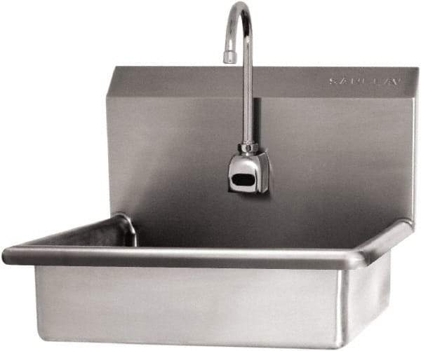 SANI-LAV - 16" Long x 12-1/2" Wide Inside, 1 Compartment, Grade 304 Stainless Steel Hand Sink Wall Mount with Electronic Faucet - 16 Gauge, 19" Long x 16" Wide x 20-1/2" High Outside, 6" Deep - Industrial Tool & Supply