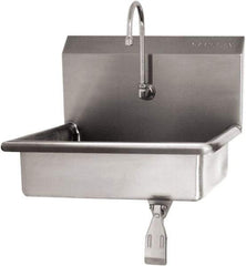SANI-LAV - 16" Long x 12-1/2" Wide Inside, 1 Compartment, Grade 304 Stainless Steel Hand Sink Wall Mount with Single Knee Valve - 16 Gauge, 19" Long x 16" Wide x 20-1/2" High Outside, 6" Deep - Industrial Tool & Supply
