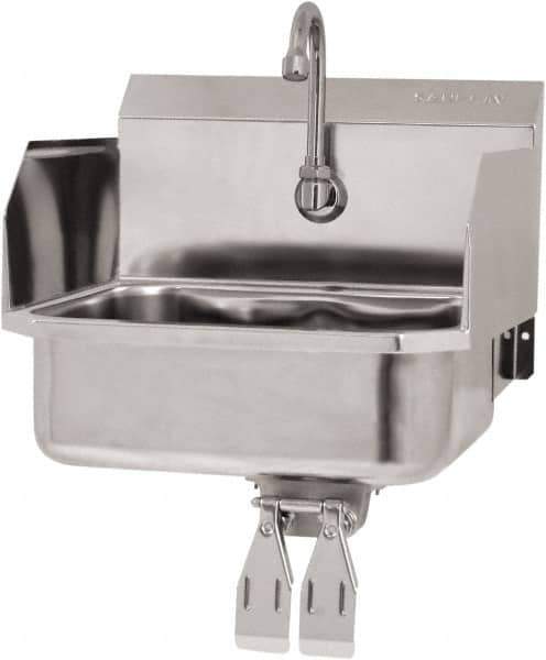 SANI-LAV - 14" Long x 11" Wide Inside, 1 Compartment, Grade 304 Stainless Steel Hand Sink Wall Mount with Double Knee Valve - 18 Gauge, 16" Long x 15-1/4" Wide x 16" High Outside, 5" Deep - Industrial Tool & Supply