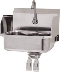 SANI-LAV - 14" Long x 11" Wide Inside, 1 Compartment, Grade 304 Stainless Steel Hand Sink Wall Mount with Double Knee Valve - 18 Gauge, 16" Long x 15-1/4" Wide x 16" High Outside, 5" Deep - Industrial Tool & Supply
