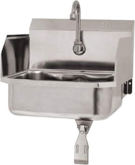 SANI-LAV - 14" Long x 11" Wide Inside, 1 Compartment, Grade 304 Stainless Steel Hand Sink Wall Mount with Single Knee Valve - 18 Gauge, 16" Long x 15-1/4" Wide x 16" High Outside, 5" Deep - Industrial Tool & Supply