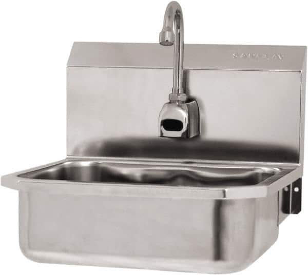 SANI-LAV - 14" Long x 11" Wide Inside, 1 Compartment, Grade 304 Stainless Steel Hand Sink Wall Mount with Electronic Faucet - 18 Gauge, 16" Long x 15-1/4" Wide x 16" High Outside, 5" Deep - Industrial Tool & Supply