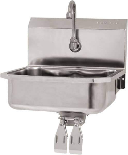 SANI-LAV - 14" Long x 11" Wide Inside, 1 Compartment, Grade 304 Stainless Steel Hand Sink Wall Mount with Double Knee Valve - 18 Gauge, 16" Long x 15-1/4" Wide x 16" High Outside, 5" Deep - Industrial Tool & Supply