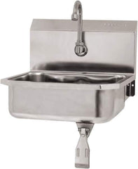 SANI-LAV - 14" Long x 11" Wide Inside, 1 Compartment, Grade 304 Stainless Steel Hand Sink Wall Mount with Single Knee Valve - 18 Gauge, 16" Long x 15-1/4" Wide x 16" High Outside, 5" Deep - Industrial Tool & Supply