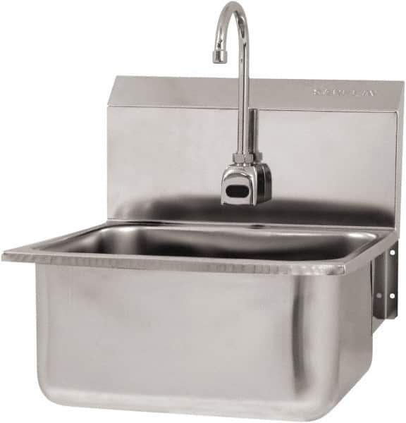 SANI-LAV - 19" Long x 16" Wide Inside, 1 Compartment, Grade 304 Stainless Steel Hand Sink Wall Mount with Electronic Faucet - 18 Gauge, 21" Long x 20" Wide x 24" High Outside, 10" Deep - Industrial Tool & Supply